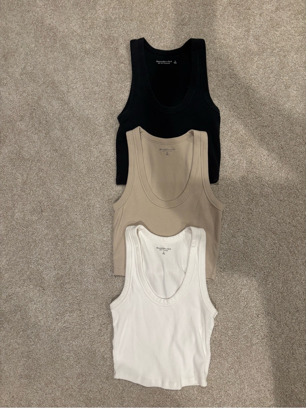 Abercrombie & Fitch 3-Pack Ribbed Tank Tops Essentials- Black, Tan, White